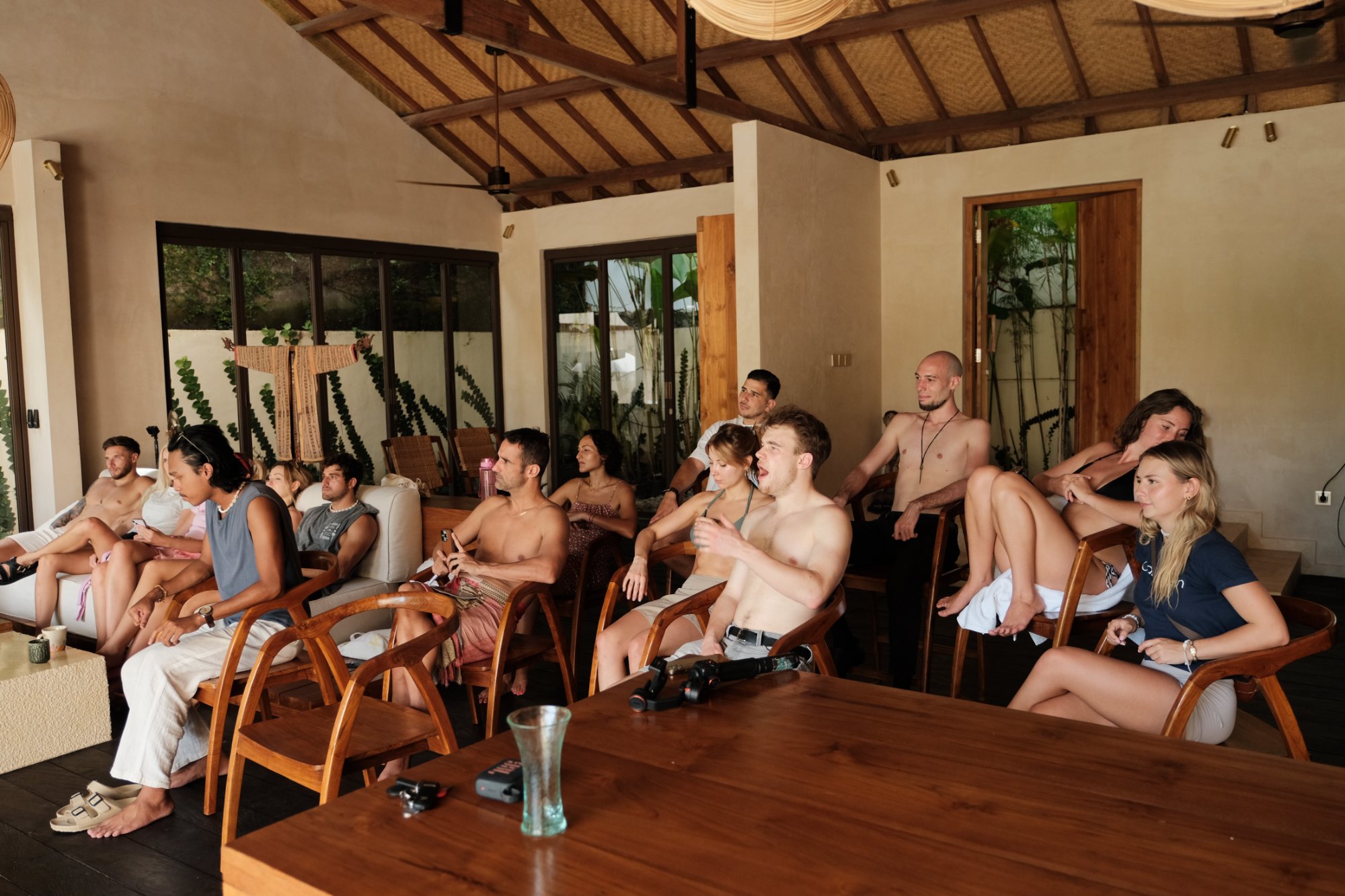 Group celebration by pool