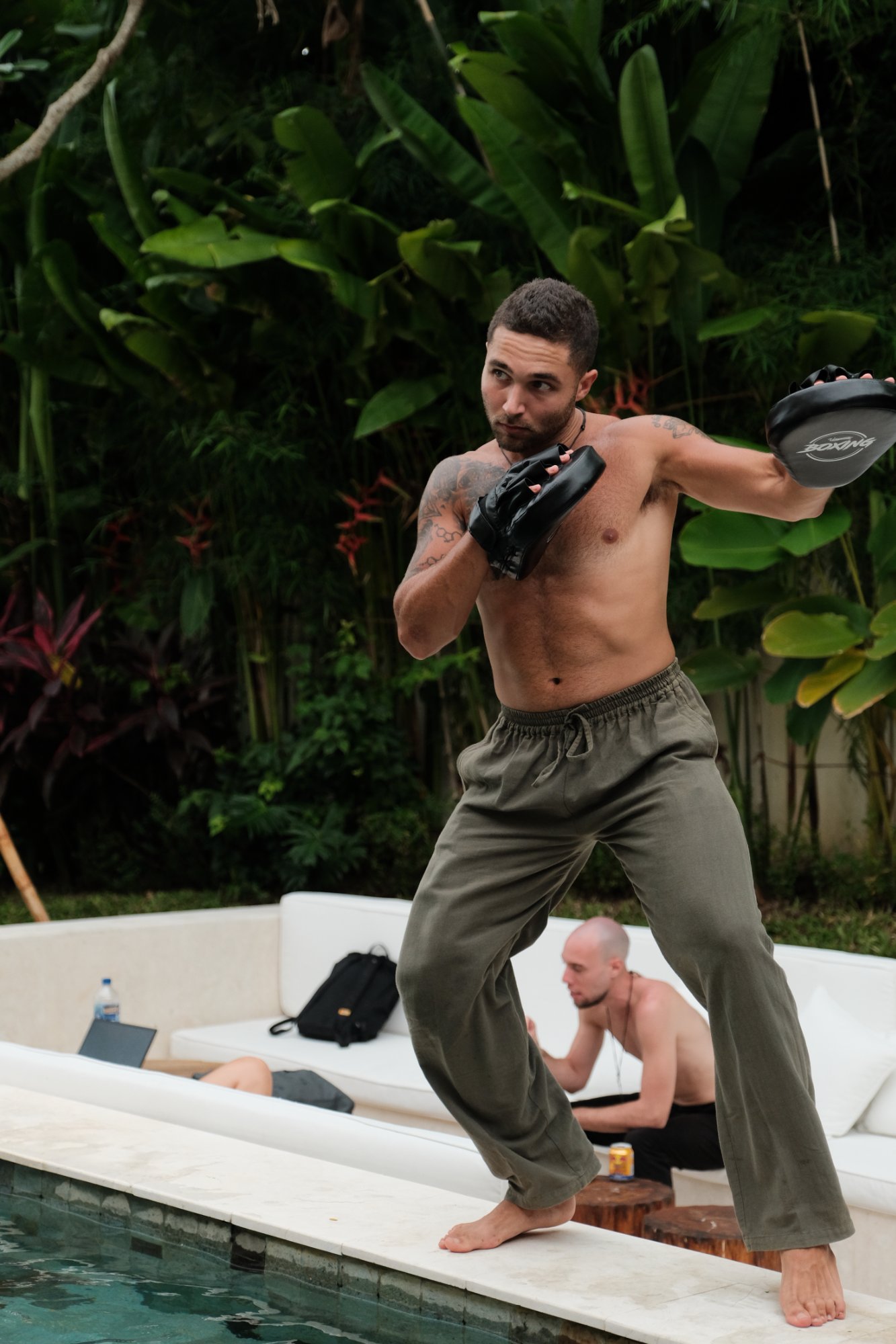 Boxing training poolside